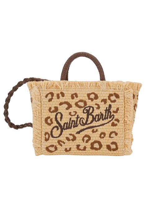 Vanity mini raffia tote bag with leopard embroidery MC2 SAINT BARTH | VAMI00900349LPAGLIA